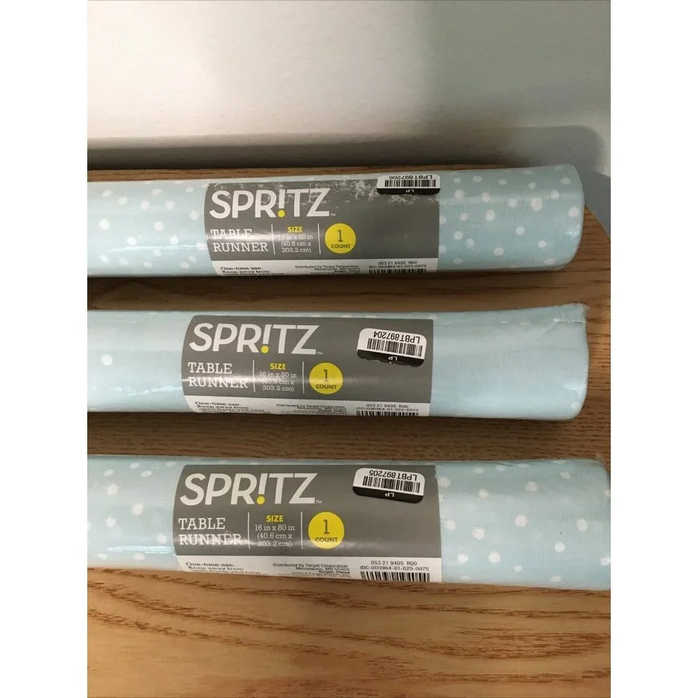 New Spritz 3 Pack One Time Use Table Runners Blue with White Dots Size 16”x80”